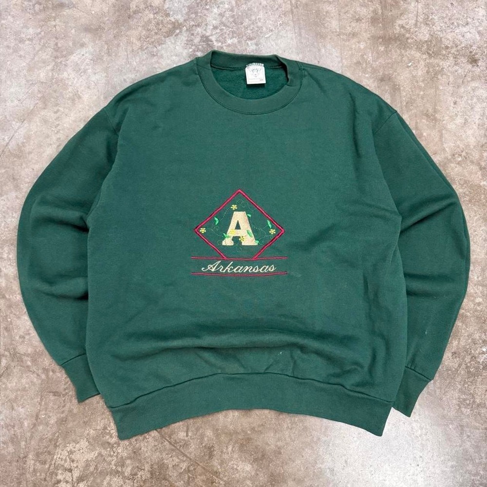 Vintage 90s Arkansas University Forest Green Crewneck Sweatshirt XL Delta USA